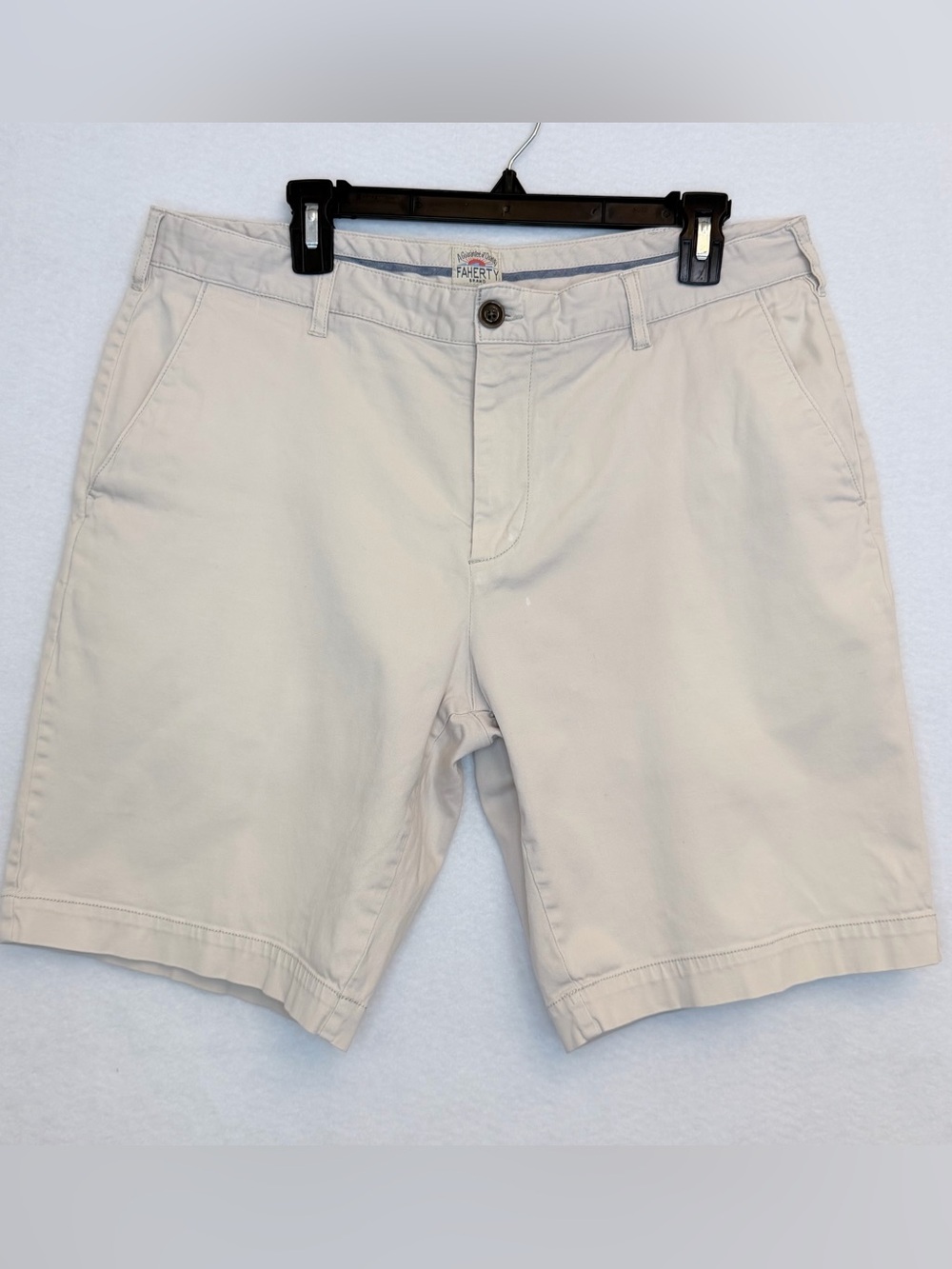 Faherty Stretch Chino Shorts Stone 98% Cotton 2% Spandex Flat Front